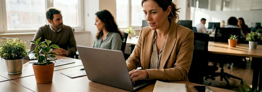 Recruiter reviewing multilingual talent profiles Lisbon