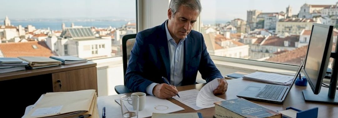 HR manager reviewing contract in Lisbon office