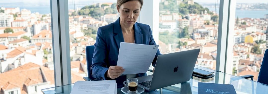 HR manager reviewing compliance in Lisbon office