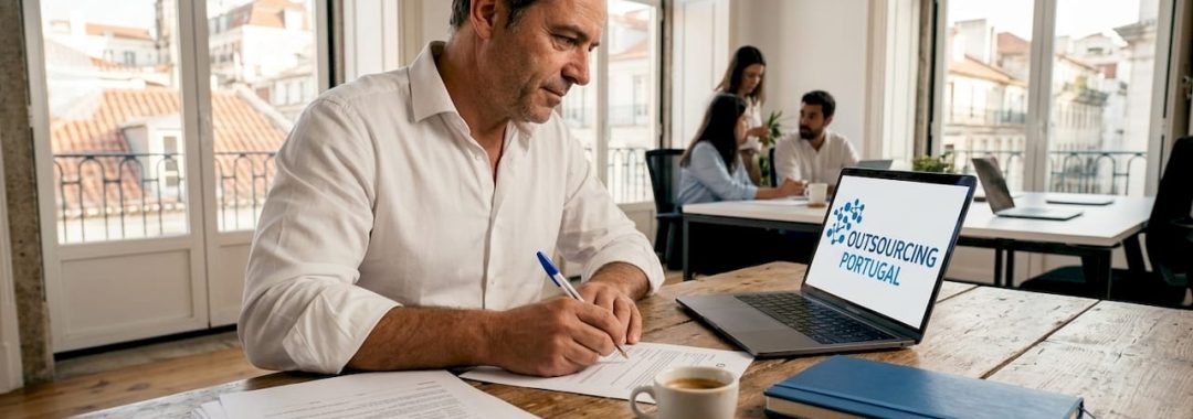 Manager preparing contract in Portugal office