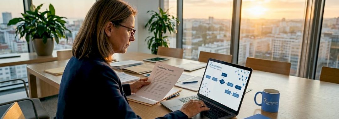 HR manager reviewing compliance workflow documents