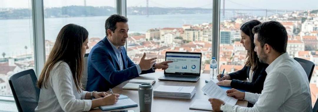 Multicultural team working together in Lisbon office