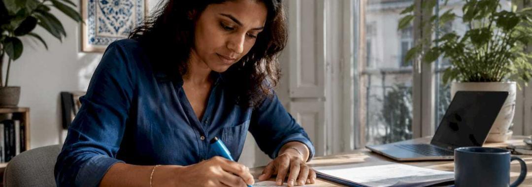 Person reviewing settlement assistance documents