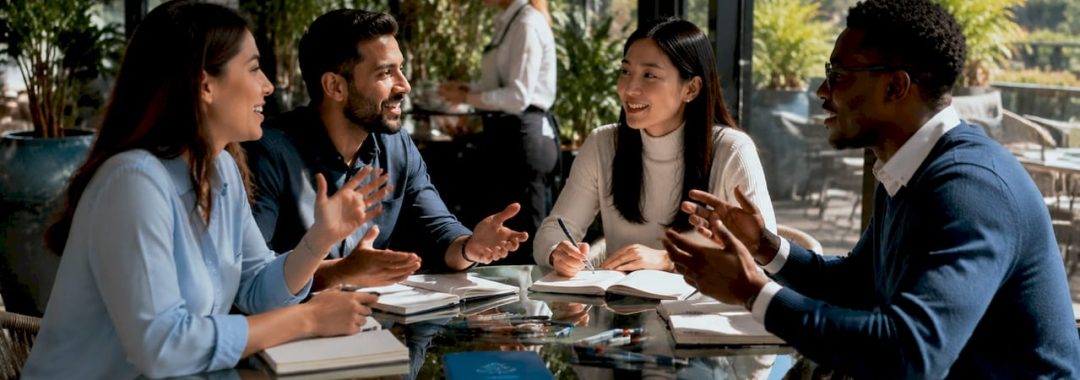 Diverse professionals discussing cultural compatibility