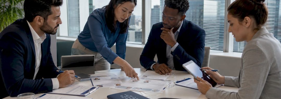 HR team reviewing candidate resumes collaboratively