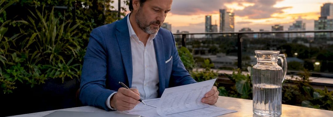 HR manager reviewing global payroll documents