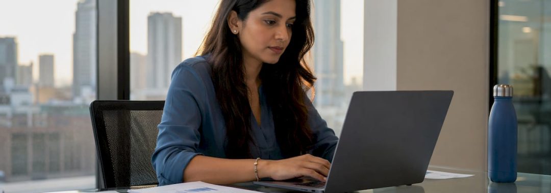 Woman analyzing human resources report at desk