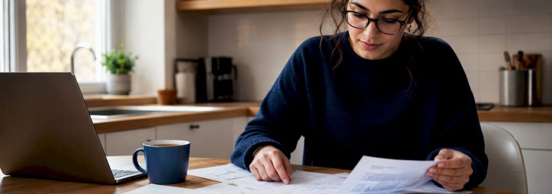 IT job seeker organizing printed job listings