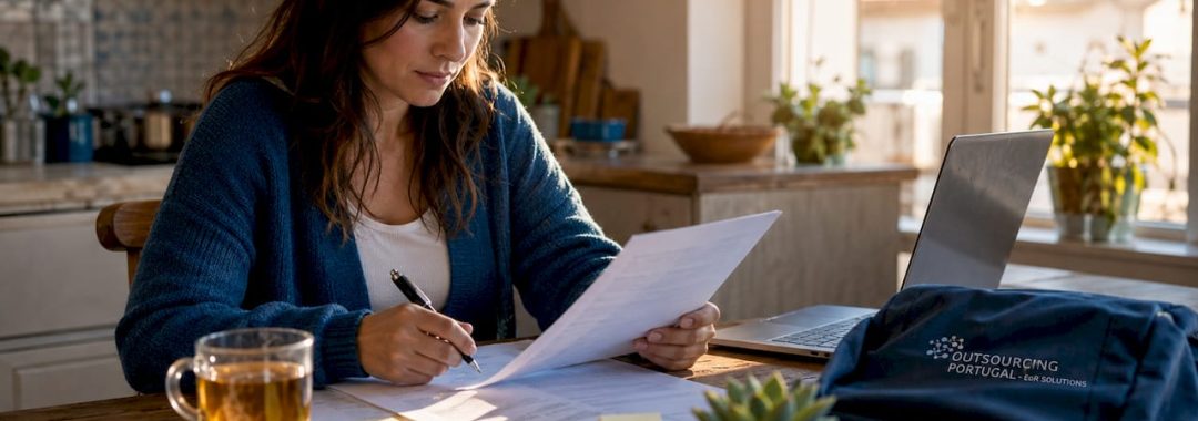 Mother reviewing maternity leave papers