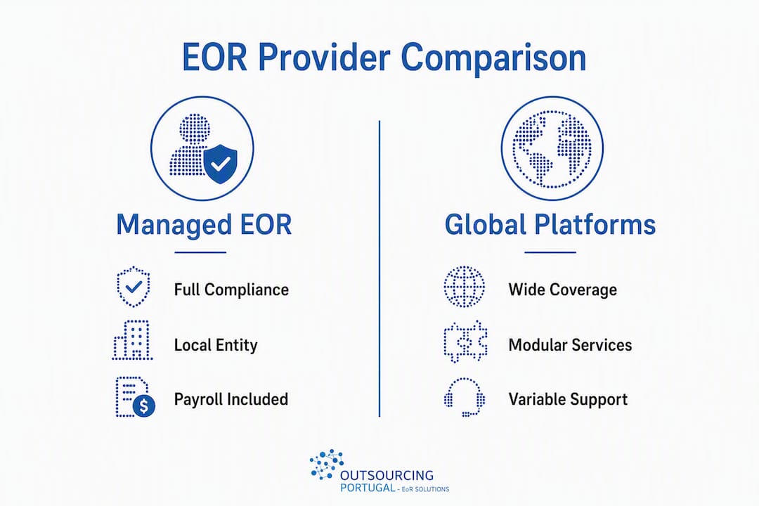 Infographic comparing EOR provider types in Portugal