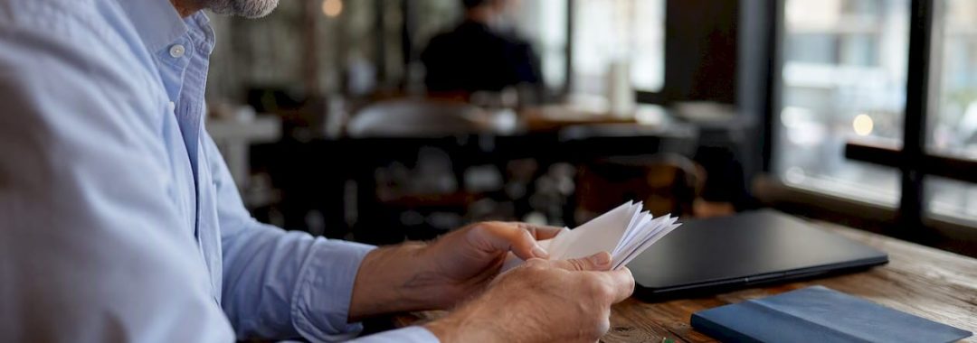 Hands holding Portuguese payroll documents