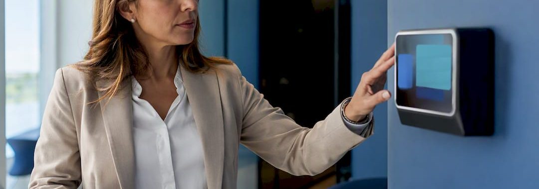 HR coordinator reviewing time tracking terminal